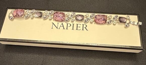 Napier Jewelry - Vintage Napier Silver-Tone Purple Gemstone Rhinestone Flex Link Bracelet 7" x.5w